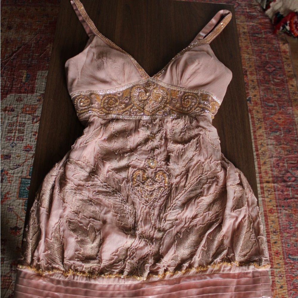 Elegant Pink Beaded Women's Cocktail Dress